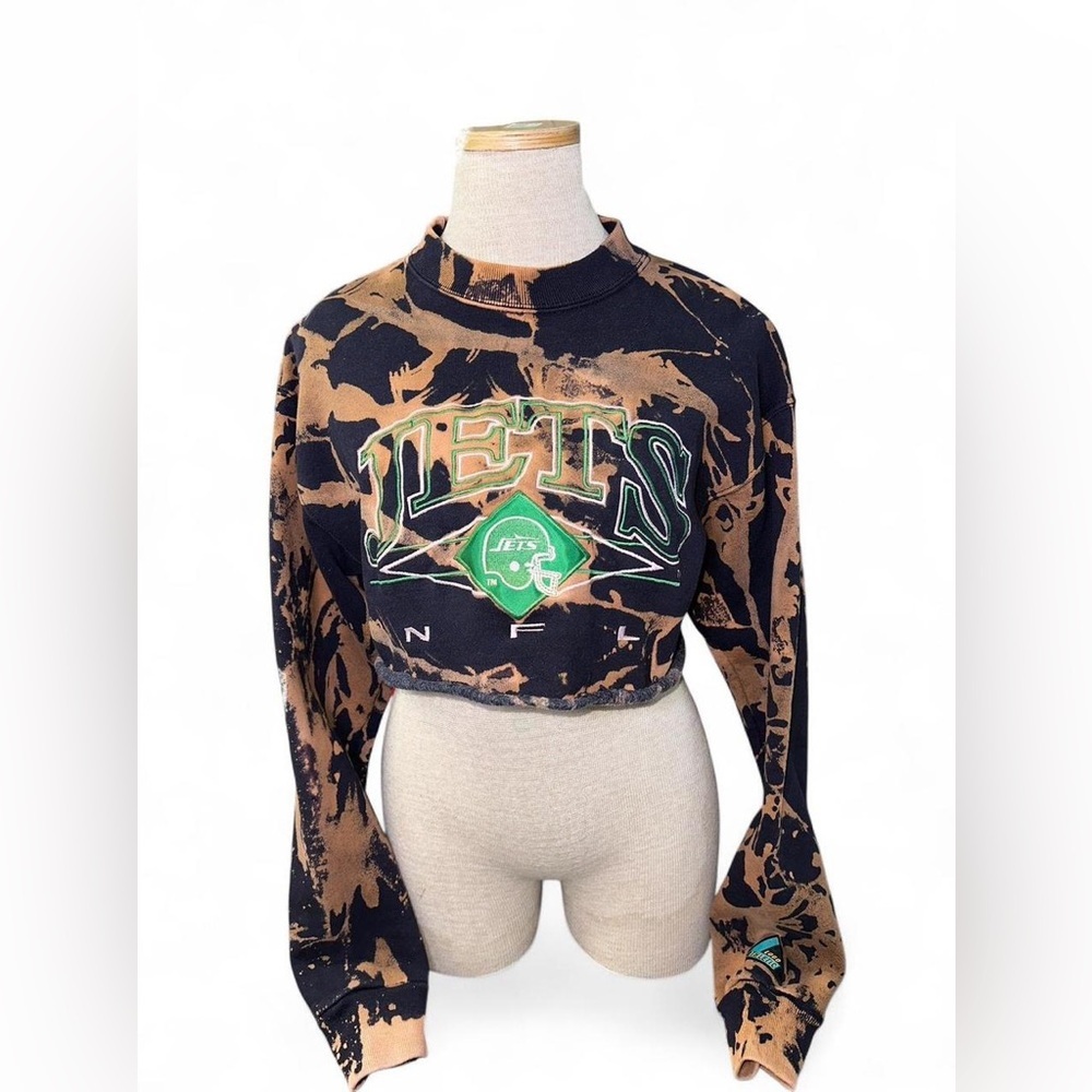 Vintage Acid Wash Jets NFL Cropped Sweatshirt